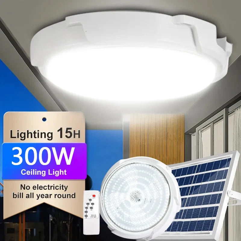 300W Solar LED Ceiling Light, Indoor Balcony Garden Ceiling Light, Waterproof Outdoor Garden Decoration, Home Porch Smart Light - Jamboshop.com