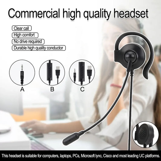 Call Center Headset With Mic Service Headphone for Cordless Telephone Wired Phone Headset 3.5mm Centre/Traffic/Computer Headset