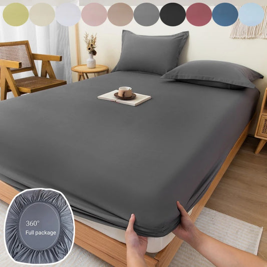Cotton Fitted Bedsheet with Elastic Band Solid Color Dustproof Mattress Cover King Queen Size Beds Sheets Pillow Case Home Decor - Jamboshop.com