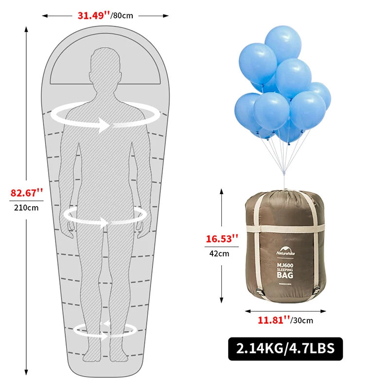 Naturehike Sleeping Bag MJ300 -1℃ Lightweight MJ600 -12℃ Mummy Sleeping Bag Outdoor Camping Cotton Winter Sleeping Bag