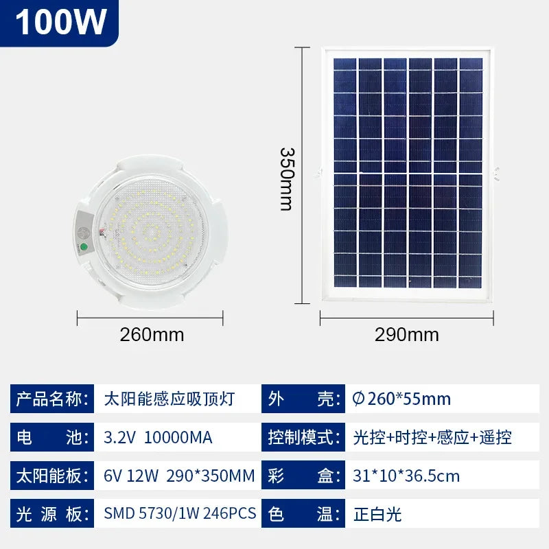 Intelligent High-power Solar Induction Light for Home Outdoor and Indoor LED Solar Ceiling Light Waterproof with Remote Control - Jamboshop.com