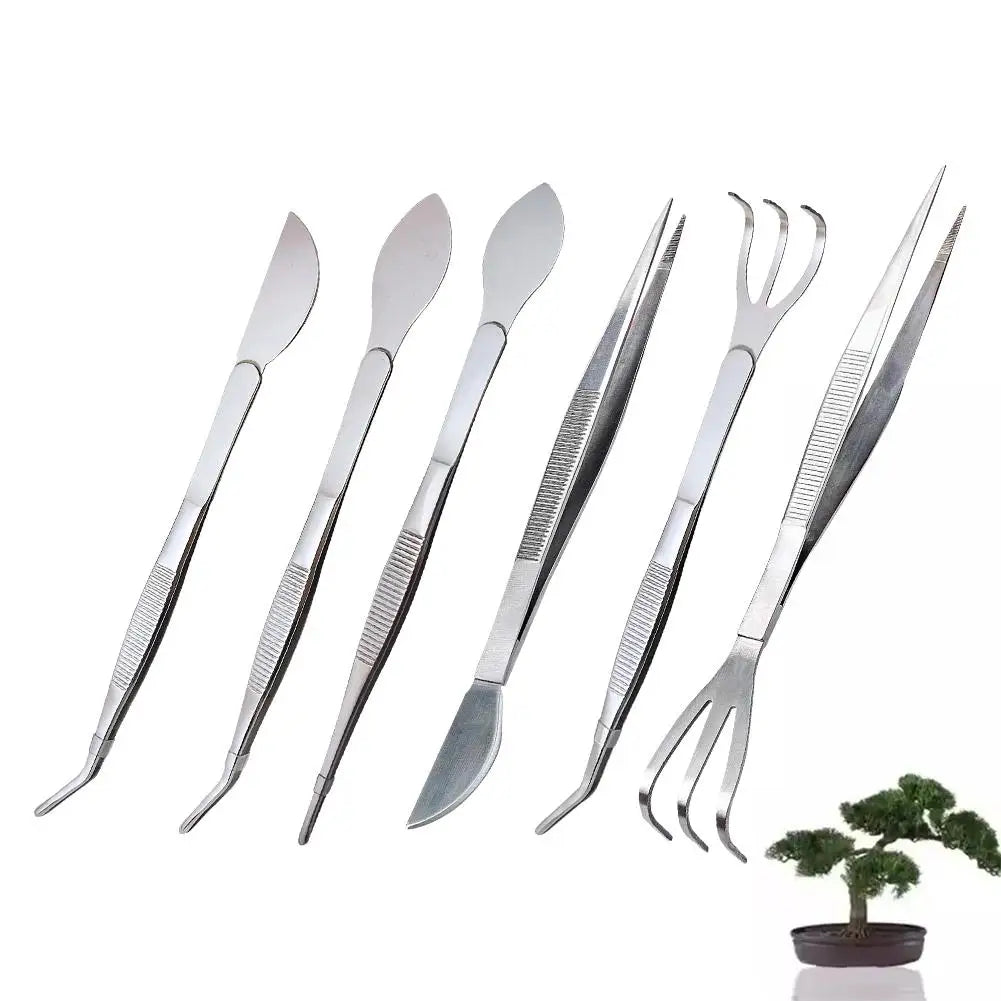 2-in-1 304 Stainless Steel Root Rake with Bonsai Tweezers with Ergonomical Handle Soil Farming Tool for Succulents Crafting