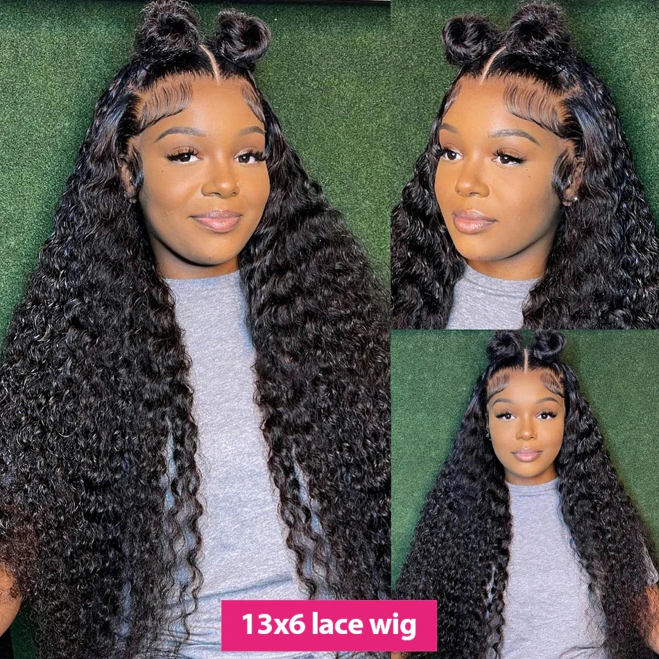 250% Deep Wave 13x6 HD Lace Frontal Wig Brazilian Curly Human Hair Wigs For Women Lace Front Human Hair Wig Pre Plucked 34 Inch - Jamboshop.com