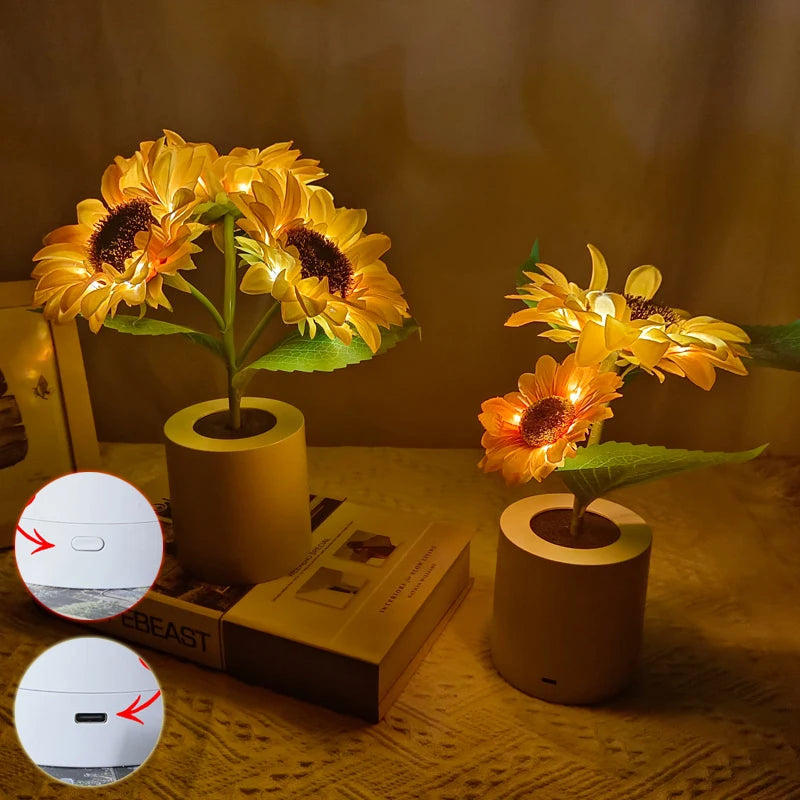 Rechargeable Sunflower Led Simulation Night Light Table Lamp Simulation Flowers Decorative Desk Lamp For Resturaunt Hotel Weddin - Jamboshop.com