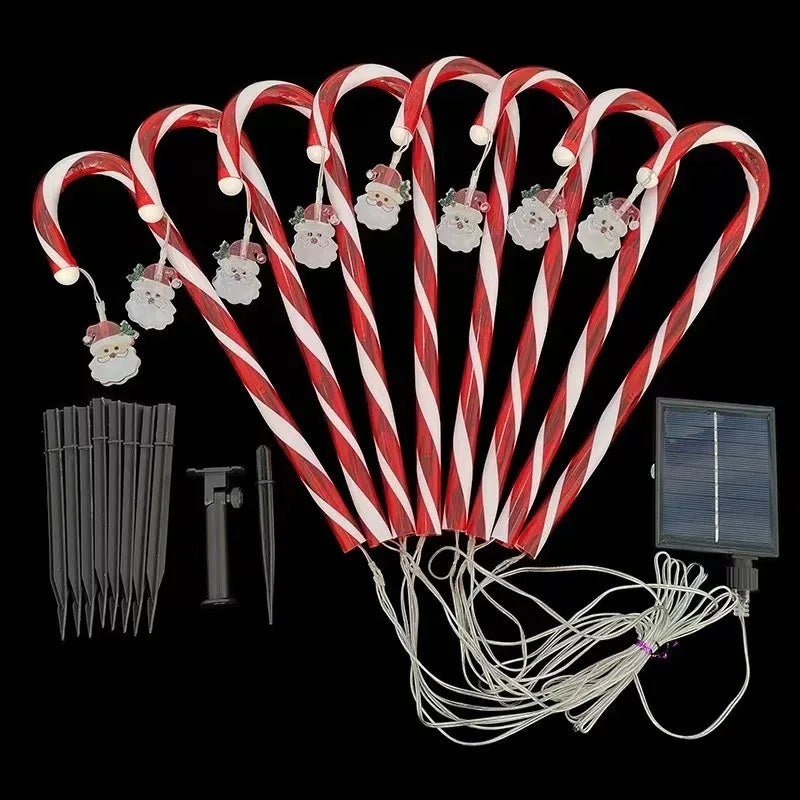 One Drag Five Solar Power LED Candy Cane Lights Christmas Party Decor Outdoor Garden Solar Lamp for Home Street Yard Decorations - Jamboshop.com