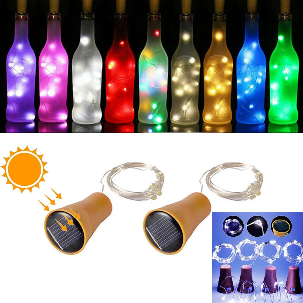 Solar Powered 10LED 20LED Wine Bottle Lights Cork Shape Fairy Lights Garland Christmas Light Copper Wire Home Room Decor Lamp - Jamboshop.com