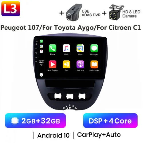 Android 10 2 Din Car Multimedia Player For Peugeot 107 Toyota Aygo Citroen C1 2005-2014 Head Unit Stereo GPS Navigation BT WIFI - Jamboshop.com