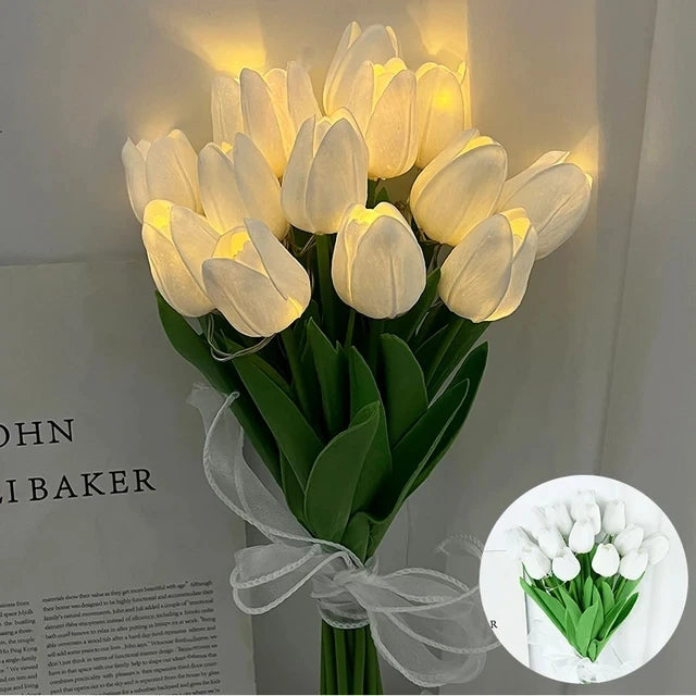 5/10pcs LED Tulips Artificial Flowers PU Tulip Fake Flower Bouquet Night Light for Home Garden Decoration Wedding Birthday Gift - Jamboshop.com