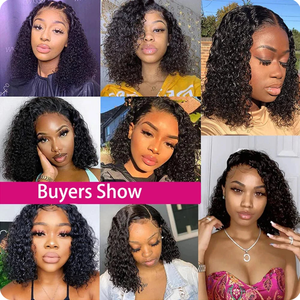 Wear and Go Glueless Wigs Short Bob Wig Human Hair Kinky Curly Upgraded NoGlue 13x4 Lace Frontal Wigs Human Hair for Black Women - Jamboshop.com