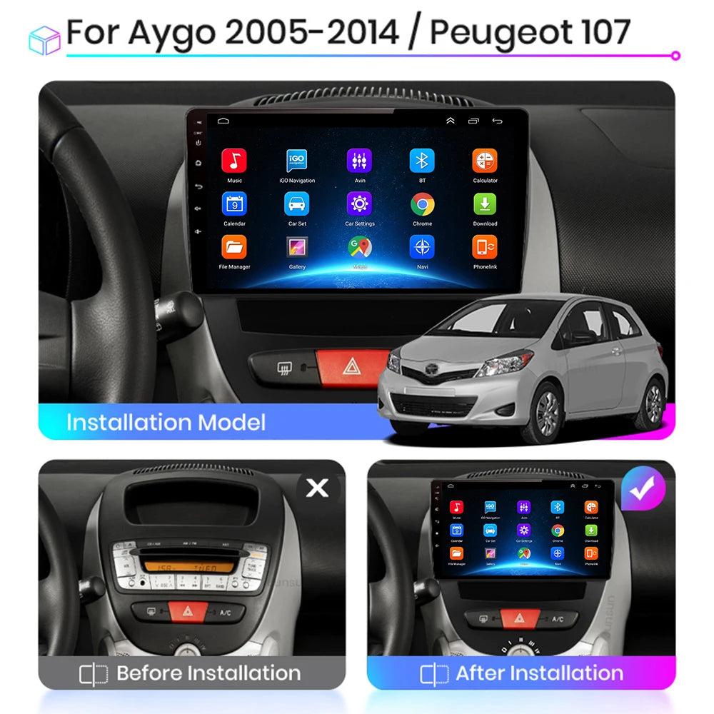 Android 10 2 Din Car Multimedia Player For Peugeot 107 Toyota Aygo Citroen C1 2005-2014 Head Unit Stereo GPS Navigation BT WIFI - Jamboshop.com