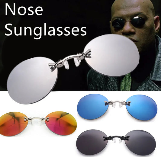 1PC Clip On Nose Glasses Round Rimless Matrix Morpheus Sunglasses Mini Frameless Vintage Men Eyeglasses UV400 Goggles - Jamboshop.com