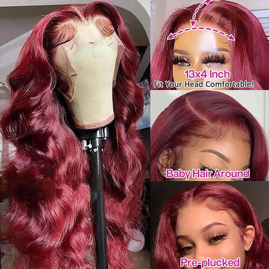 99j Burgundy Lace Front Human Hair Wig 13x4 Pre Plucked Transparent Lace Colored Body Wave 13x6 Hd Lace Frontal Wigs For Women - Jamboshop.com