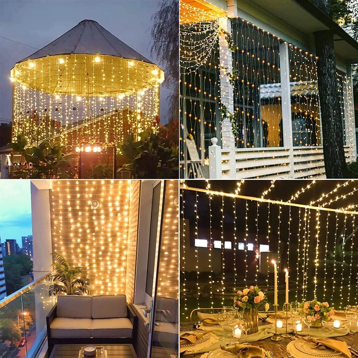 Solar Curtain String Fairy Lights Solar Powered 8 Modes for Home Garden Patio Porch Backyard Wedding Party Christmas Decoration - Jamboshop.com