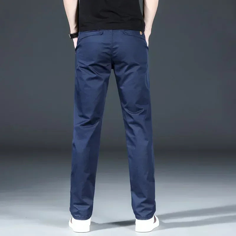 Straight Casual Pants Men Clothing Cotton Khaki Roayl Blue Trousers For Male 2023 Spring Autumn Black Pants Regular Fit