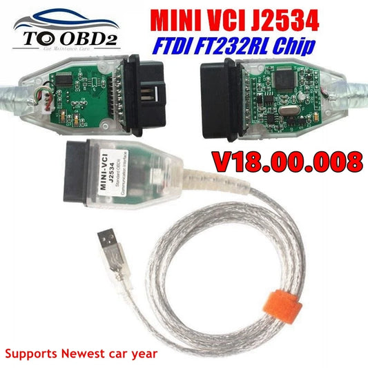 MINI VCI V18.00.008 Latest Supports Newest Car Year FTDI FT232RL RQ Chip OBD SAEJ2534 For Toyota/Lexus MINI-VCI TIS Techstream - Jamboshop.com