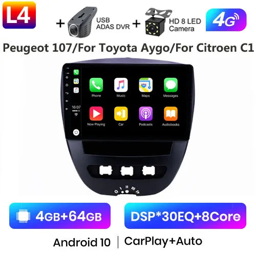 Android 10 2 Din Car Multimedia Player For Peugeot 107 Toyota Aygo Citroen C1 2005-2014 Head Unit Stereo GPS Navigation BT WIFI - Jamboshop.com