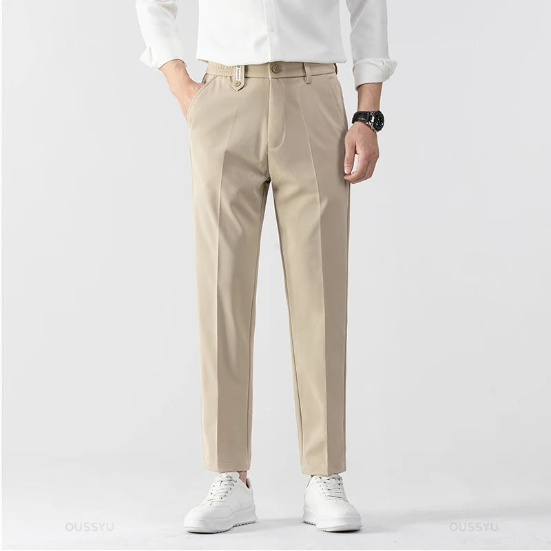 All Seasons Smooth Khaki Pants Men Business Suit Pant Solid Color Stretch Casual Brand Clothing Suit Trousers Male 28-38