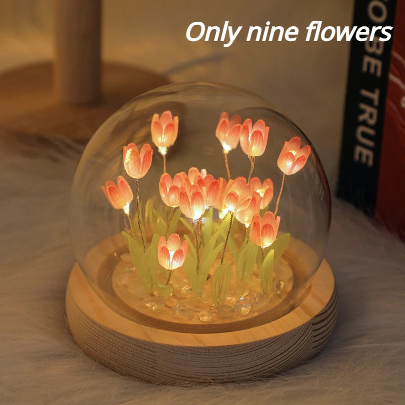 Artificial Tulip Flower Night Light Ornaments Handmade DIY Bedside Lamp LED Night Lamp Bedroom Decor Birthday Gifts Table Lamp - Jamboshop.com