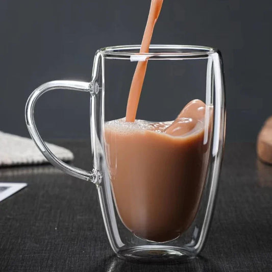 150/250/350/450ml Double Wall Glass Coffee Mugs Insulated Clear Borosilicate Glass Cup with Handle Juice Milk Tea Cups for Gifts