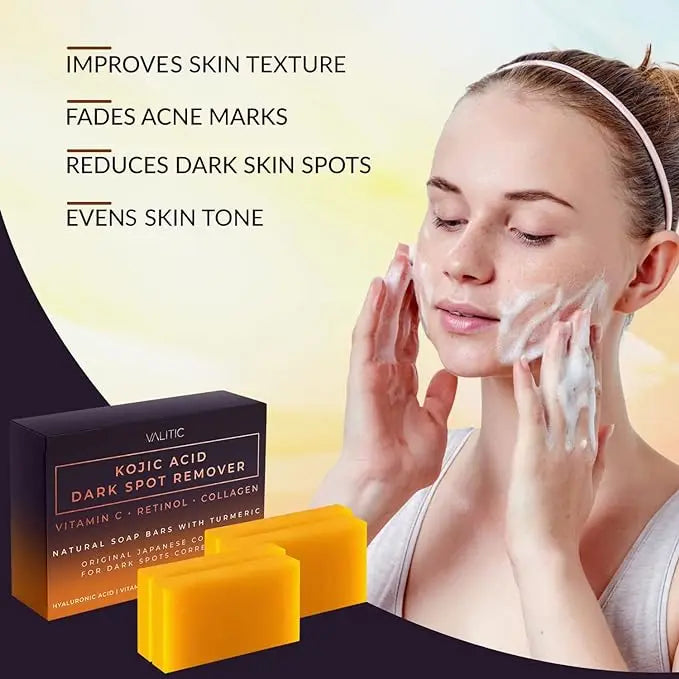 Kojic Acid Dark Spot Remover Soap Bars with Vitamin C, Retinol, Collagen, Turmeric  Original Japanese Complex Infused Hyaluronic