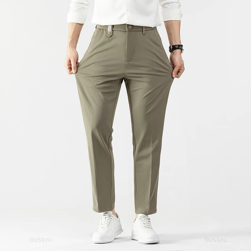 All Seasons Smooth Khaki Pants Men Business Suit Pant Solid Color Stretch Casual Brand Clothing Suit Trousers Male 28-38