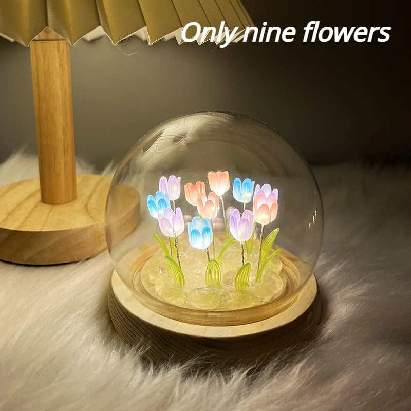 Artificial Tulip Flower Night Light Ornaments Handmade DIY Bedside Lamp LED Night Lamp Bedroom Decor Birthday Gifts Table Lamp - Jamboshop.com