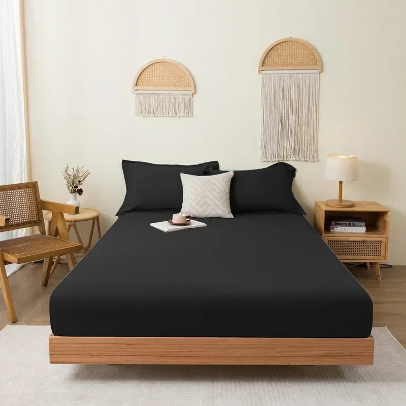 Cotton Fitted Bedsheet with Elastic Band Solid Color Dustproof Mattress Cover King Queen Size Beds Sheets Pillow Case Home Decor - Jamboshop.com