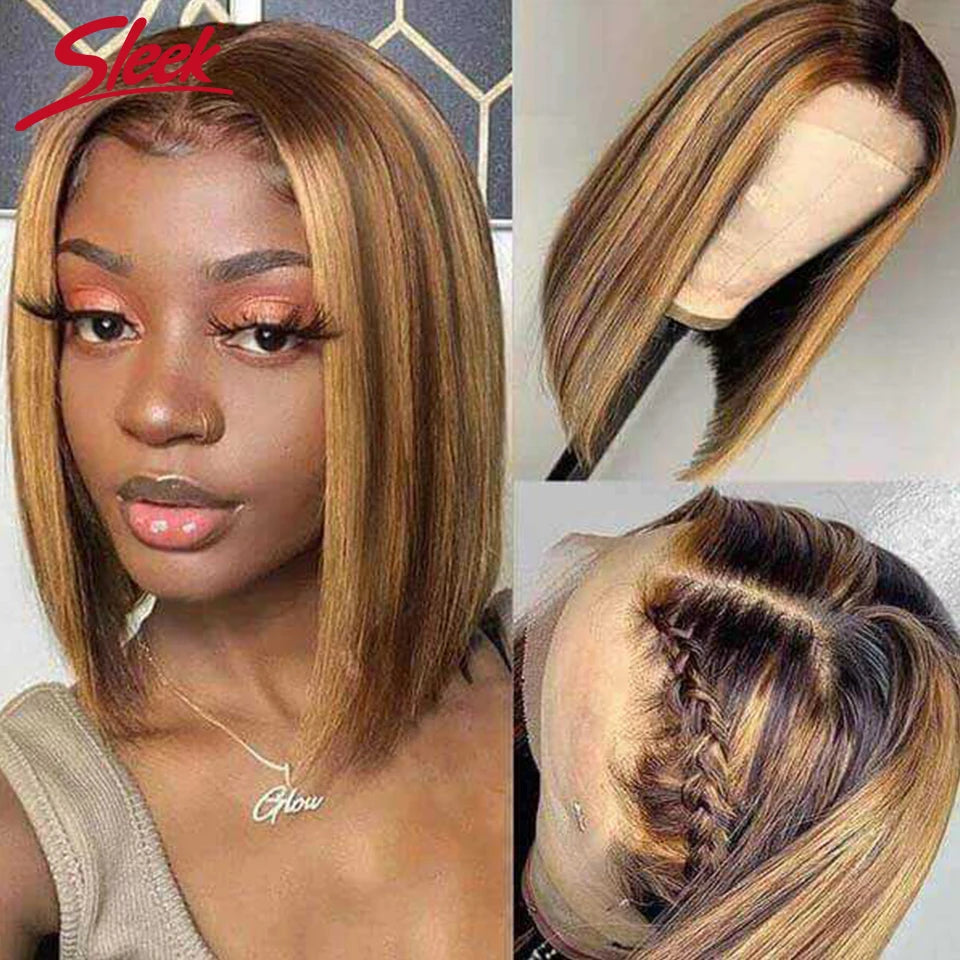 Highlight P4/27 Peruvian Remy Hair Short Bob Ombre Human Hair Wigs Blond Wig Straight Bob Wig 13*6*1 Lace Front Wigs For Women - Jamboshop.com