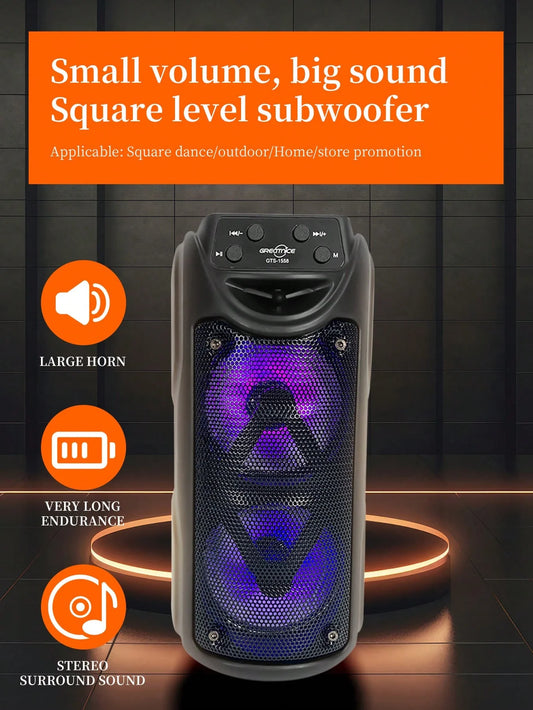 1pc Outdoor Wireless Speaker, Super Loud Sound, Dual 3-inch, LED Lights, Pluggable Card, USB, Large Camping Speakers, Portable,