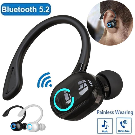Bluetooth 5.2 Ear Hook Earphones Wireless Headphones Mini Handsfree Waterproof Sport Music Headset Single Right Earbuds with Mic