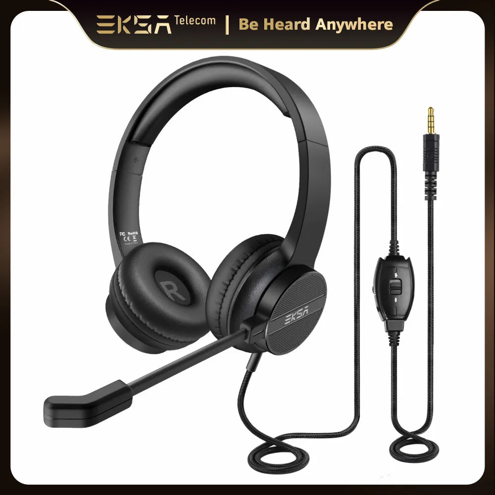 EKSA H12 Wired Headphones with Microphone for PC/PS4/Xbox Gaming Headset Gamer 3.5mm On-Ear Call Centre/Traffic/Office Headset