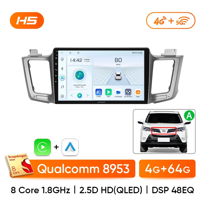 Ainavi Car radio For Toyota RAV4 RAV 4 XA40 2012-2019 Carplay Android Auto Qualcomm Car Stereo Multimedia Player DSP 48EQ 2 Din - Jamboshop.com