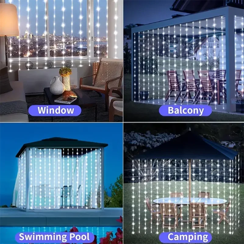 1pc Christmas 8 Lighting Modes Solar Curtain Lights,for Camping Party,Wedding,Home,Patio Gazebo Wall Outdoor Garden Decorations - Jamboshop.com