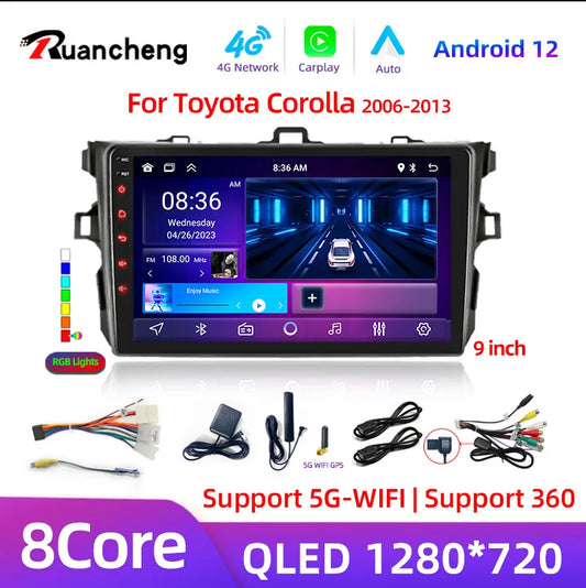 9" Android12 Car Stereo Radio for Toyota Corolla E140/150 2007 2008 2009 2010 2011 2012 2013 Multimedia Player 2 Din DVD Speaker