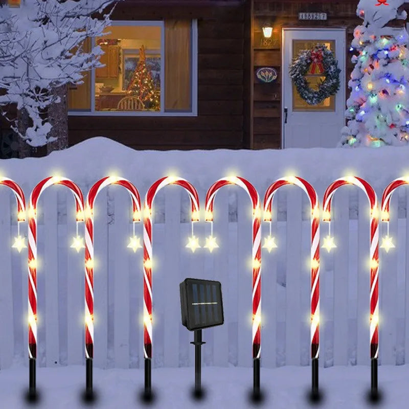 One Drag Five Solar Power LED Candy Cane Lights Christmas Party Decor Outdoor Garden Solar Lamp for Home Street Yard Decorations - Jamboshop.com