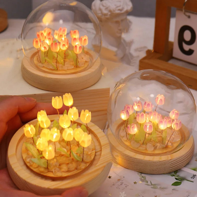 Artificial Tulip Flower Night Light Ornaments Handmade DIY Bedside Lamp LED Night Lamp Bedroom Decor Birthday Gifts Table Lamp - Jamboshop.com