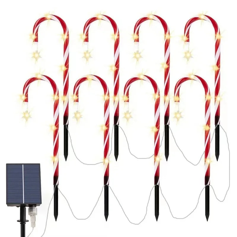 One Drag Five Solar Power LED Candy Cane Lights Christmas Party Decor Outdoor Garden Solar Lamp for Home Street Yard Decorations - Jamboshop.com