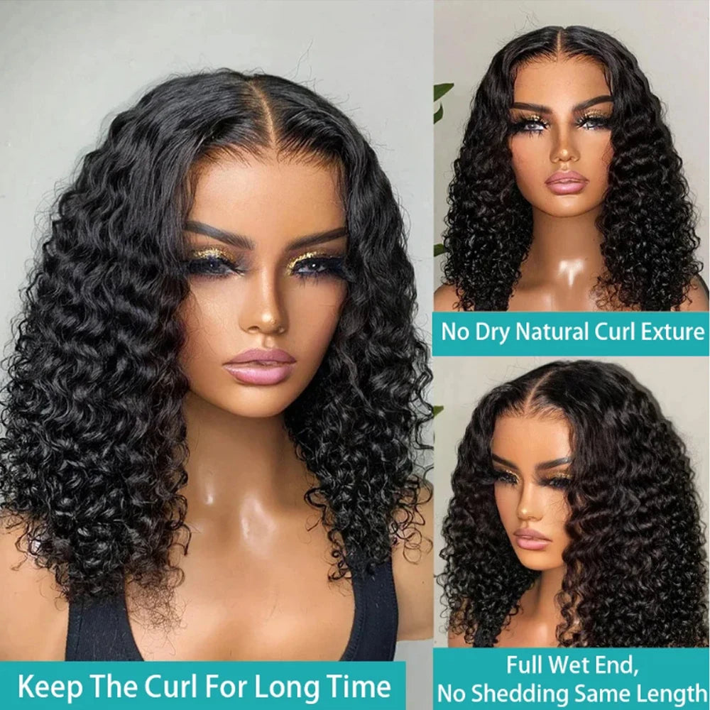 Wear and Go Glueless Wigs Short Bob Wig Human Hair Kinky Curly Upgraded NoGlue 13x4 Lace Frontal Wigs Human Hair for Black Women - Jamboshop.com