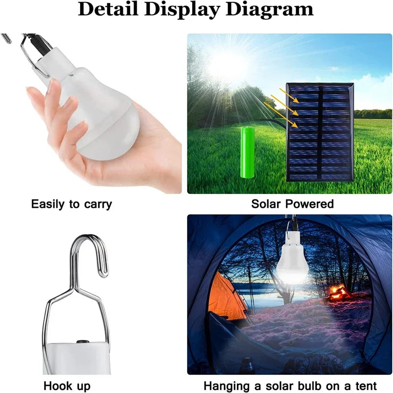 LED Solar Lights Bulbs Portable Rechargeable Hang Camping Lamp Hook Tent Light Home Repair Outdoor Emergency Flashlight - Jamboshop.com