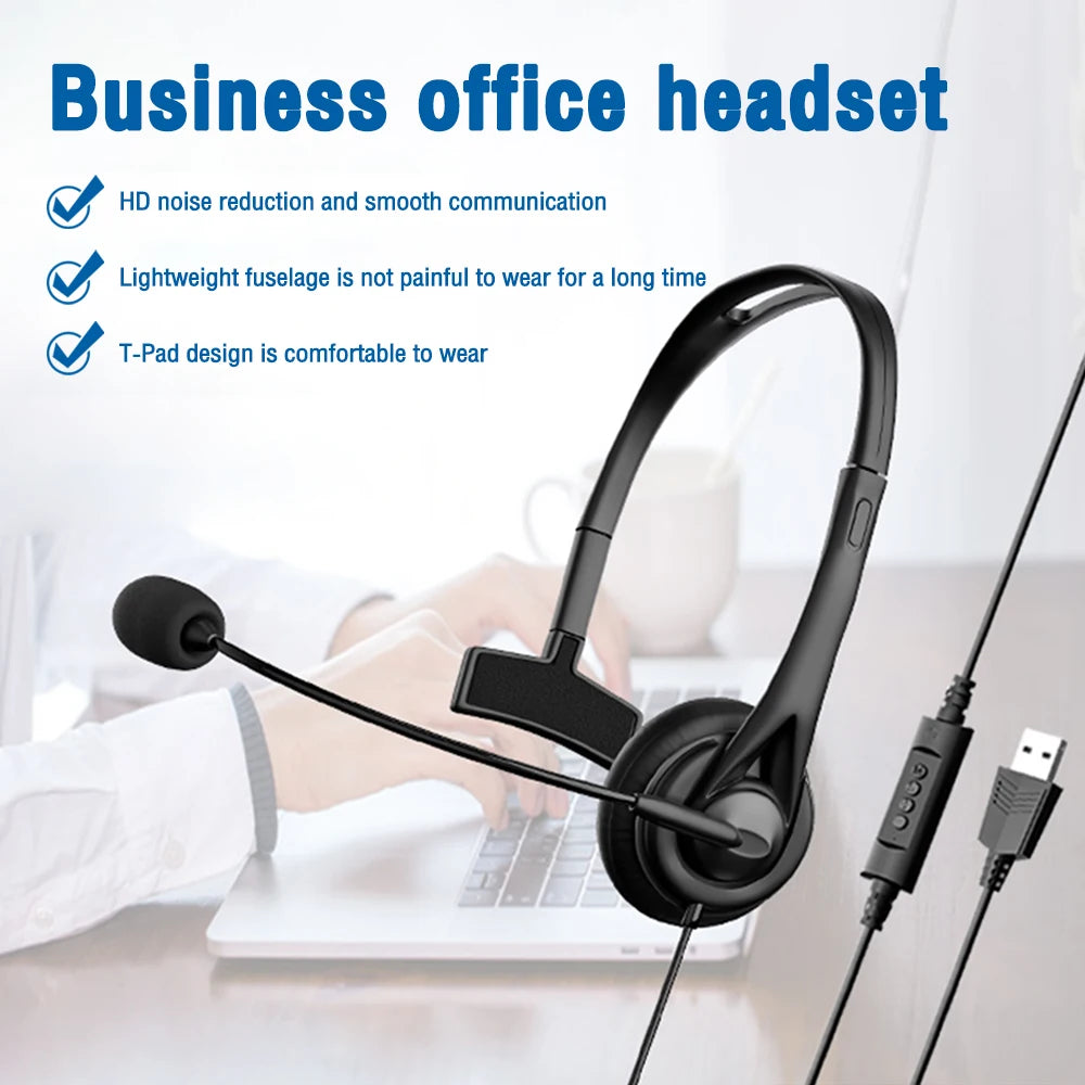 Universal Call Center Headphone 3.5mm USB Wired Business Headset With Mic Volume Control Mute Cancelling Telephone Operator