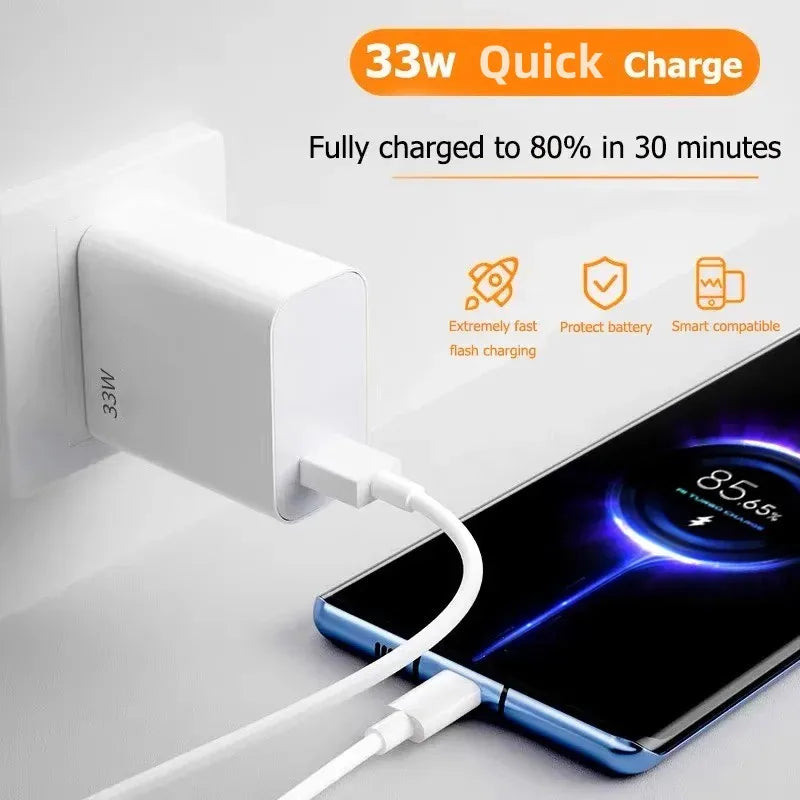 33W USB Charger Fast Charging EU/US Plug Mobile Phone Adapter For Xiaomi Redmi Note 13 12 11 iPhone Samsung Quick Charge Charger - Jamboshop.com