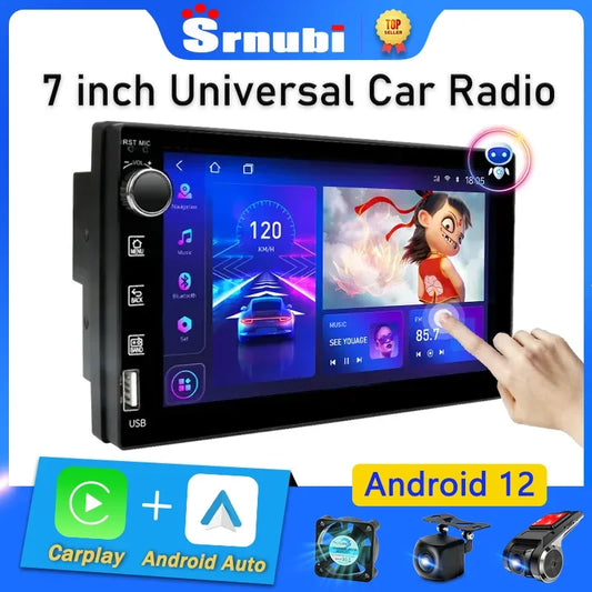 Srnubi 2 Din 7" Android 12 Car Radio for Hyundai Kia Toyota LADA Ford Multimedia Player Universal Carplay Auto Stereo 4G GPS DVD