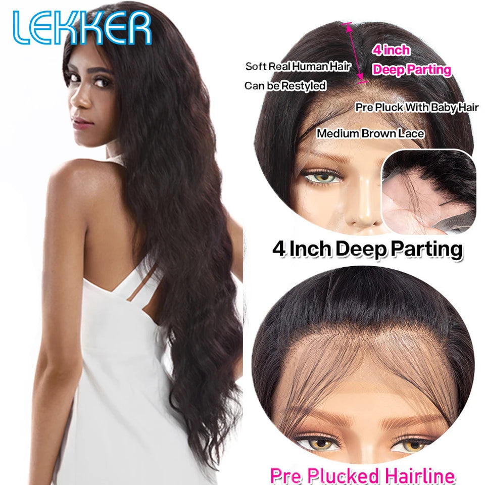 Lekker Wavy 13x6x1 T Part Lace Front Human Hair Wig For Women Glueless Brazilian Remy Hair Body Wave Middle Part Wear go Bob Wig - Jamboshop.com