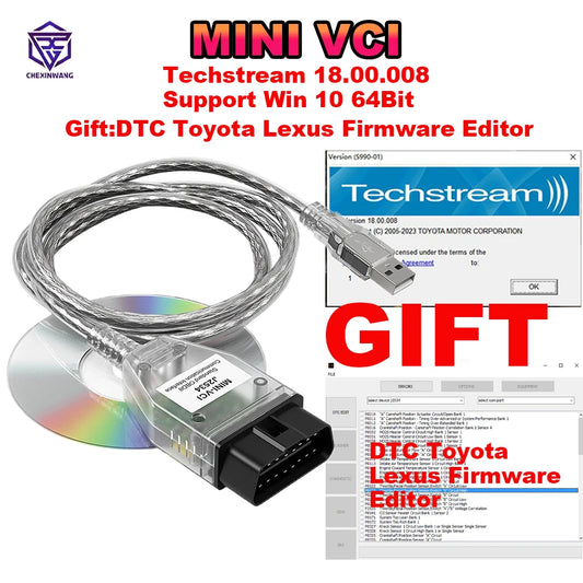 Mini Vci For Toyota TIS Techstream V18.00.008 FTDI FT232RL OBD2 Diagnostic Cable until 2023 DTC Firmware Editor for Toyota/Lexus - Jamboshop.com