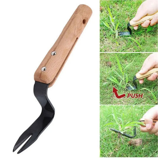 Shovel Hand Weeder Portable Garden Gadget Root Remover Forked Head Trimming Tools Wooden Handle Weed Puller Garden