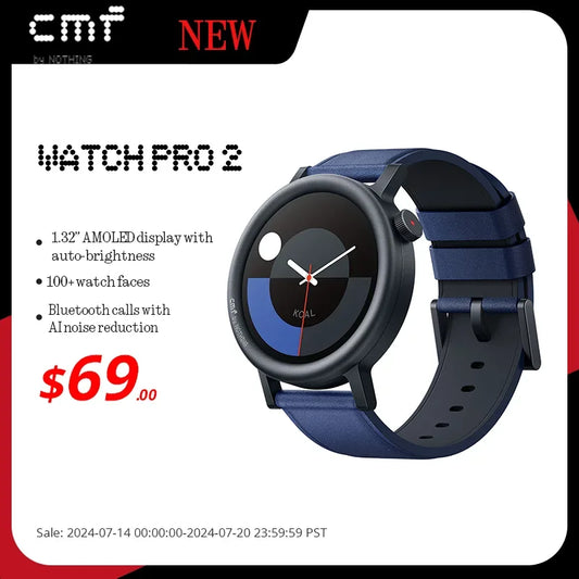 Global Version CMF by Nothing Watch Pro 2 1.32" AMOLED Bluetooth 5.3 BT Calls with AI Noise Reduction GPS Smartwatch CMF watch P