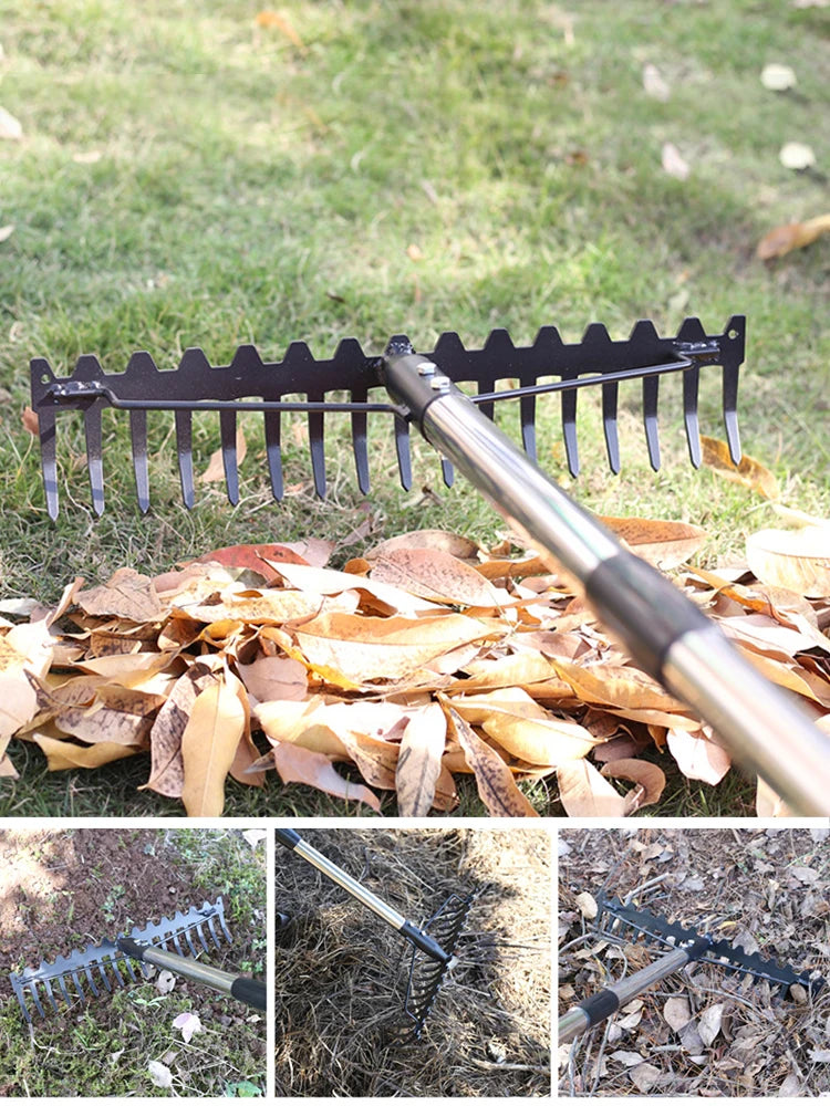 Farming Rake Stainless Steel Rake 14-Tooth Hay Deciduous Rake Pine Soil Rake Garden Gardening Tools Agricultural Farm Tools