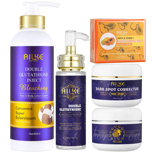 AILKE Glutathione 5-in-1 Women Skin Care Kit, With Body Lotion, Serum, Dark Spot Removal Cream, Body Cream, Brightening Soap - Jamboshop.com
