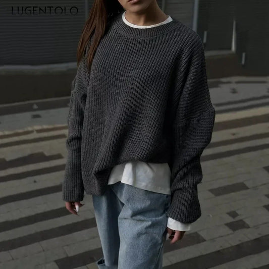 Women Fashion Sweaters Fall-Winter 2024 New Thickened Insulation Pullovers Oversized Loose Threaded Knit Tops Elegant Party Wear