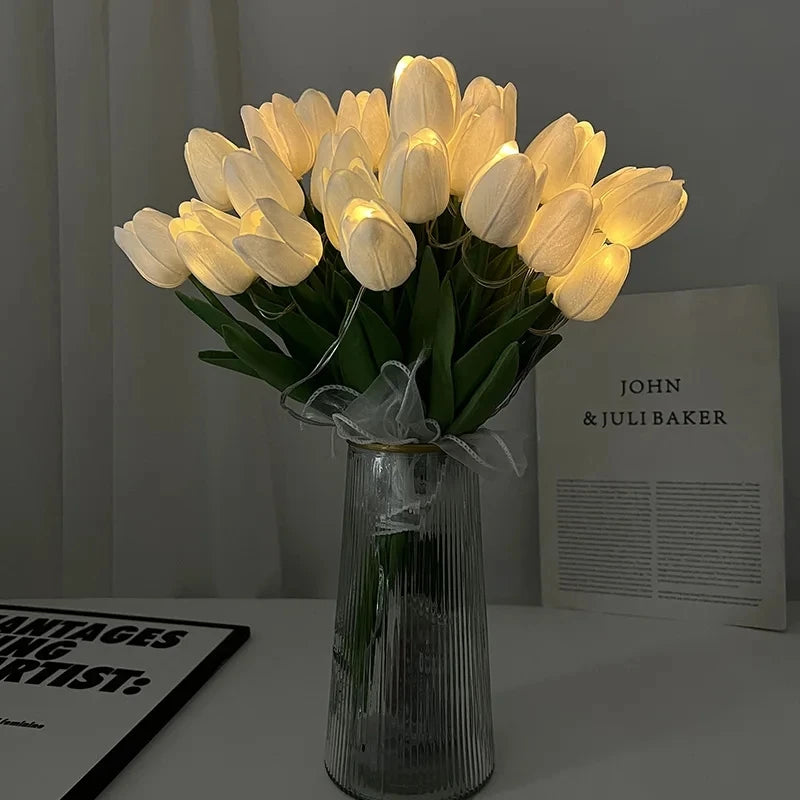 5/10pcs LED Tulips Artificial Flowers PU Tulip Fake Flower Bouquet Night Light for Home Garden Decoration Wedding Birthday Gift - Jamboshop.com